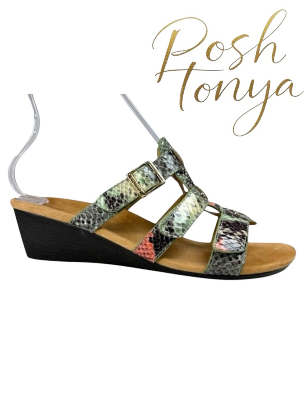 Vionic Park Radia Snake Print Wedge Sandals Size 8 Orthotic Coastal Comfort